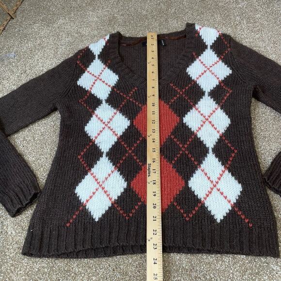 IB Diffusion sweater argyle chocolate brown/orange pull over long sleeve SZ XL - Picture 3 of 7